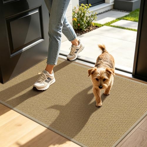 LEKEEPGO Door Mat Indoor Entrance 17x29 Ultra Thin Indoor Door mat Absorbent Washable Entryway Doormats Low-Profile Dirt Trapper Doormat Entry Inside Door Mats Front Floor Mats Beige