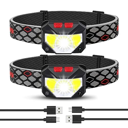 Lampe frontale LED avec détecteur de mouvement et lumière rouge rechargeable lot de 2
