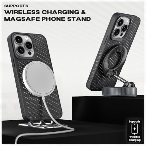Image of Pikkme Back Cover for iPhone 15 Pro Max | Honeycomb Cooling Design | Silicone Heat Dissipation | Mag-Safe Compatible | Shockproof Camera Protection Bumper Case (Black)