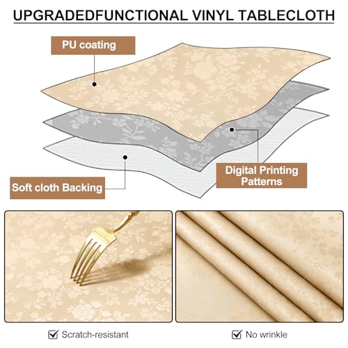 Image of Smiry Rectangle Table Cloth, Waterproof Heavy Duty Vinyl Tablecloths, Wipeable Washable Table Cover for Kitchen and Dining Room (Champagne, 60 inch X 84 inch)