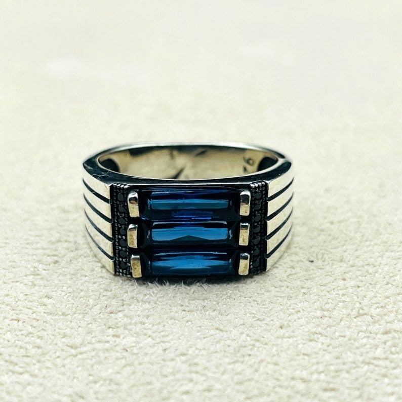 Natural Blue Sapphire Ring 925 Sterling Silver Mens Sapphire Ring Vintage Gemstone Jewelry Gift for Him Signet Rings for Men Wedding Band Mens4