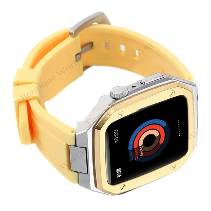 DAIKMZ 44mm 45mm Rubber Modification Kit Strap for Apple Watch Band Mod Kit Steel Metal Luxury Case Correa IWatch Series 8 7 6 SE 5 4