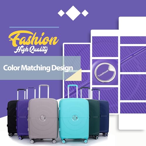 Expandable Hardshell Suitcase Double Spinner Wheels PP Luggage Sets Lightweight Durable Suitcase with TSA Lock,3-Piece Set (20/24/28), Purple3