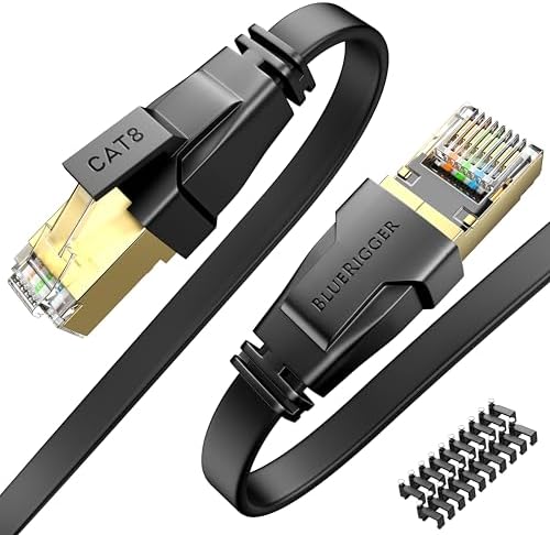 BlueRigger CAT8 Flat Ethernet Cable - 50FT (40Gbps, 2000MHz, RJ45) CAT 8 High Speed Internet Network LAN Patch Cord - for Gaming, Router, Modem, PC