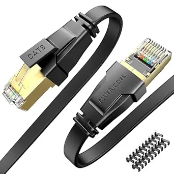 BlueRigger CAT8 Flat Ethernet Cable - 50FT (40Gbps, 2000MHz, RJ45) CAT 8 High Speed Internet Network LAN Patch Cord - for Gaming, Router, Modem, PC
