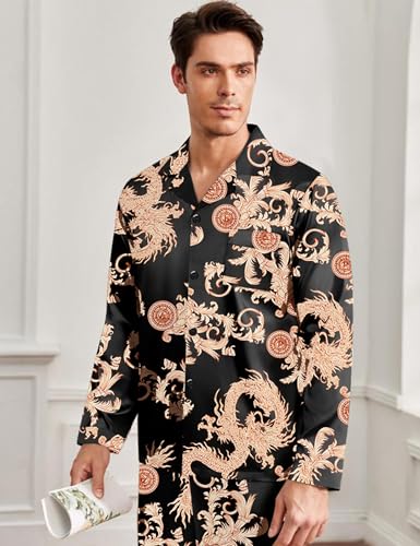 SWOMOG Men Pajamas Matching Pajamas Set Silk Satin Pj Long Sleeve Button Down Sleepwear 2 Pcs Loungewear3