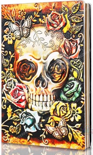 Image of Alokik 3D Skull DND Vintage Leather Journal Writing Notebook with 200 Pages A5 Journal Diary,Antique Handmade Leather Diary,Travel Diary&Notebooks to Write in,Diary Gift for Men Women