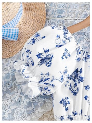 Floerns Girl's Boho Floral Print Puff Short Sleeve A Line Dress Ruffle Hem Summer Dresses3