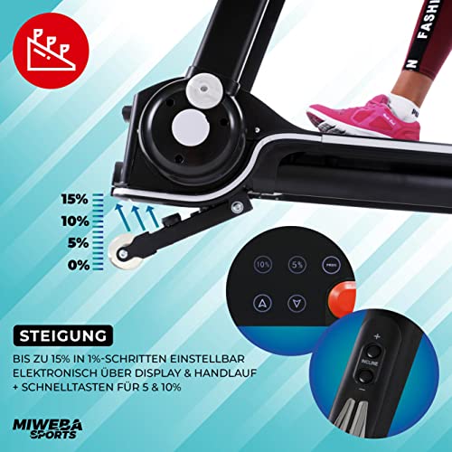 Miweba Sports elektrisches Laufband HT3000 | 3,5 PS - 16 Km/h - Incline bis 15% - Traglast 120 Kg - App - Klappbar… – Bild 4