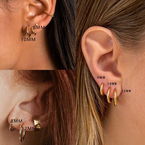 G23 Titanium Earrings, Women Hoop Earrings for Sensitive Ears, Huggie Hoop Earrings, Cartilage Helix Sleeper Lightweight Small Hoop Earring, Nickel Free Hypoallergenic Earring Silver/Gold/Rose Gold/Black4