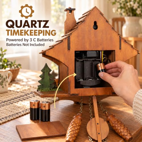 Handmade Wooden Cuckoo Clock, Quartz Wall Clock, Gift for Family - Image 5