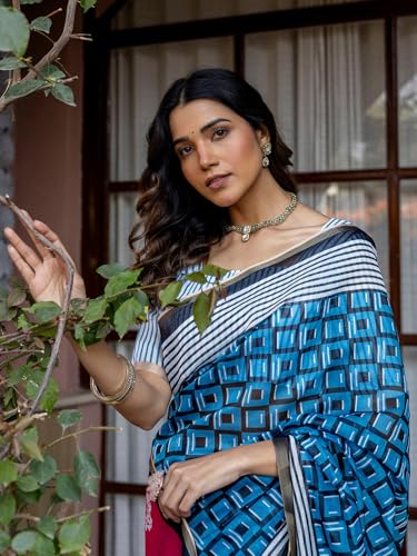 Image of SIRIL Women's Cotton Linen Printed Saree with Unstitched Blouse Piece
