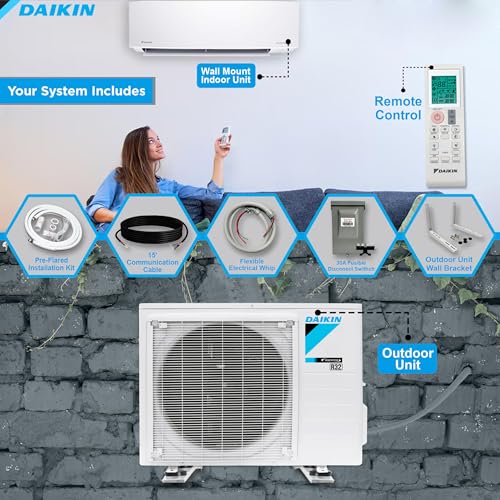 Daikin 9,000 BTU 18 SEER2 Ductless Mini-Split Wall Mount Heat Pump Air Conditioner - R32 w/ 15' Installation Kit, 1/2 Wh - Additional View