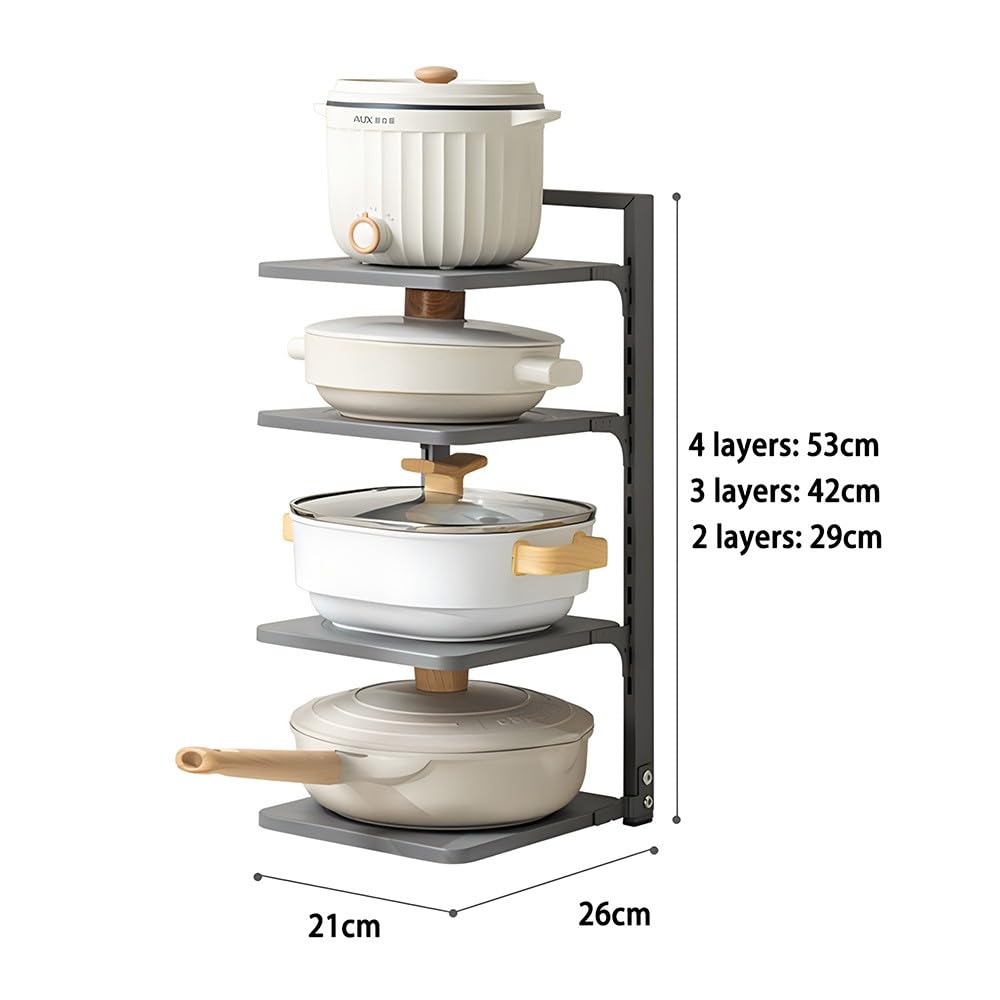 Organizador de sartenes ajustable para ollas y sartenes, organizador de cocina de 4 niveles, ideal para encimera de cocina y almacenamiento de gabinetes
