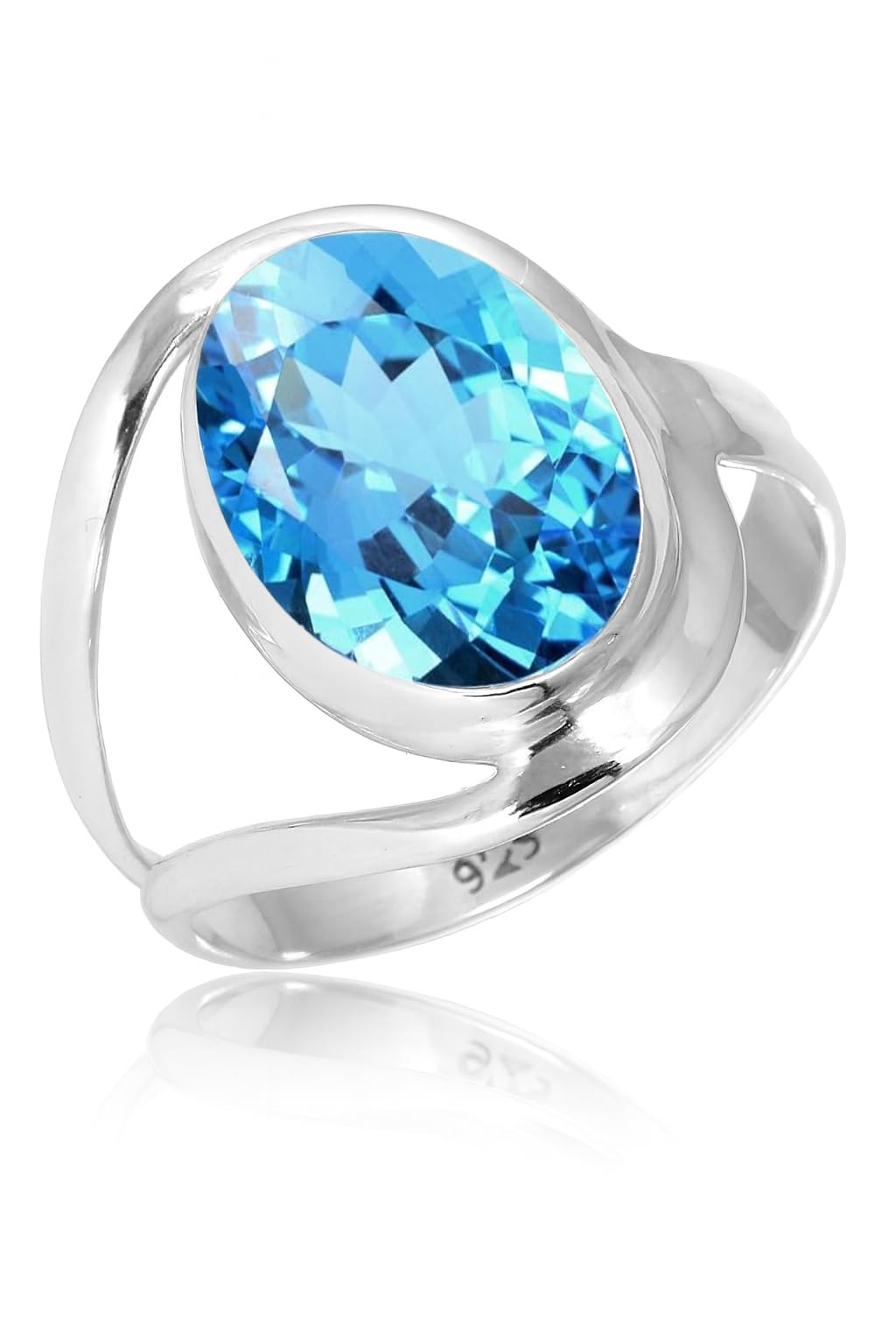 Anillo de plata de ley 925 con topacio azul cielo, piedra preciosa natural, hecho a mano, ovalado de 10 x 12 mm, para mujer, estilo bohemio, joyería fina NH03-SKY BT-3.5