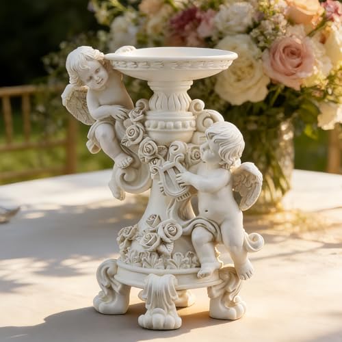 Estatua Ángel Porta Velas Barroco Resina Blanca miniatura 3