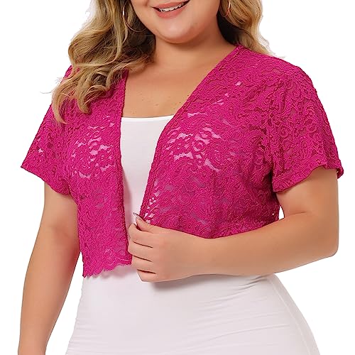 Image of Agnes Orinda Plus Size Bolero Shrugs for Women Lightweight Open Front Short Sleeve Cropped Lace Cardigan
