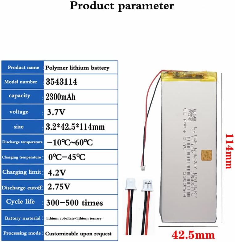 Miniatura 2 de 3.7V 3543114 2300mAh batería de iones de polímero de litio recargable batería de polímero con conector JST 0.049 in