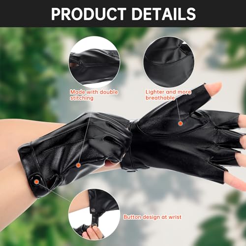 2 Pcs Halloween Cosplay Leather Utility Belt with PU Leather Fingerless Gloves Adjustable Women Mens Adult Accessories Belt for Halloween Cosplay3