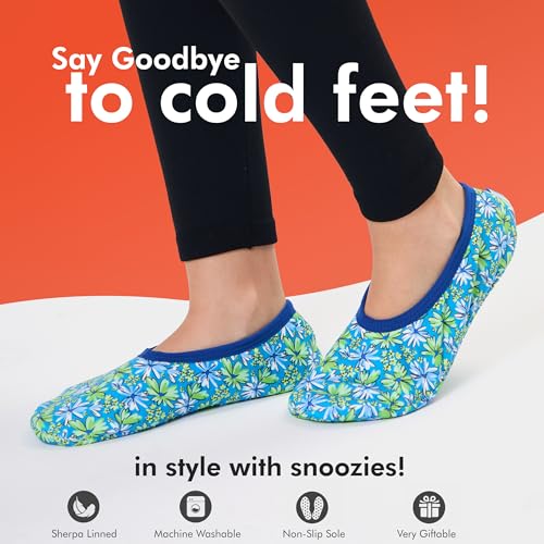 Image of Snoozies Garden Flowers Skinnies slipper socks for Women Non-Slip Lightweight Soft Sherpa Lining Foldable Travel