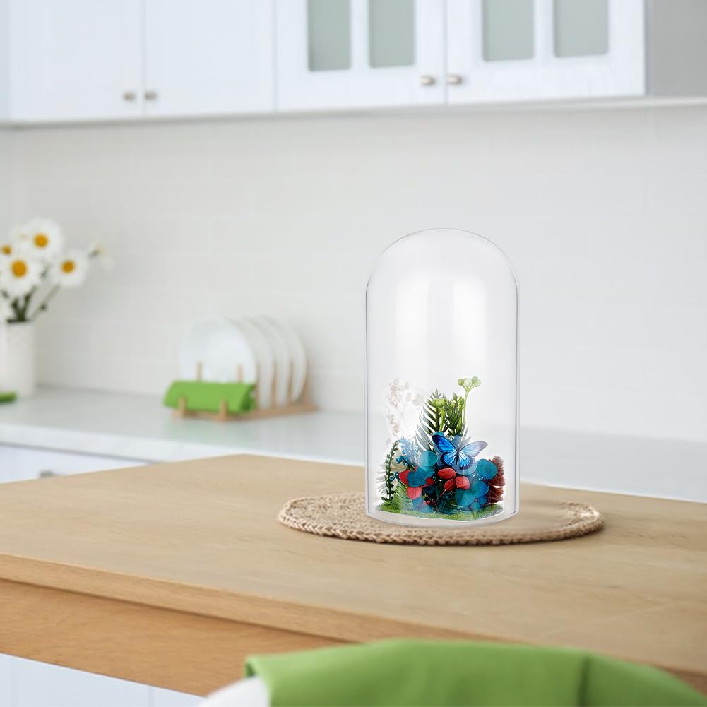Cloche En Verre Transparent 10 Cm Avec Socle En Bambou - Protection Anti-poussière Pour Plantes Et Décorations - 10