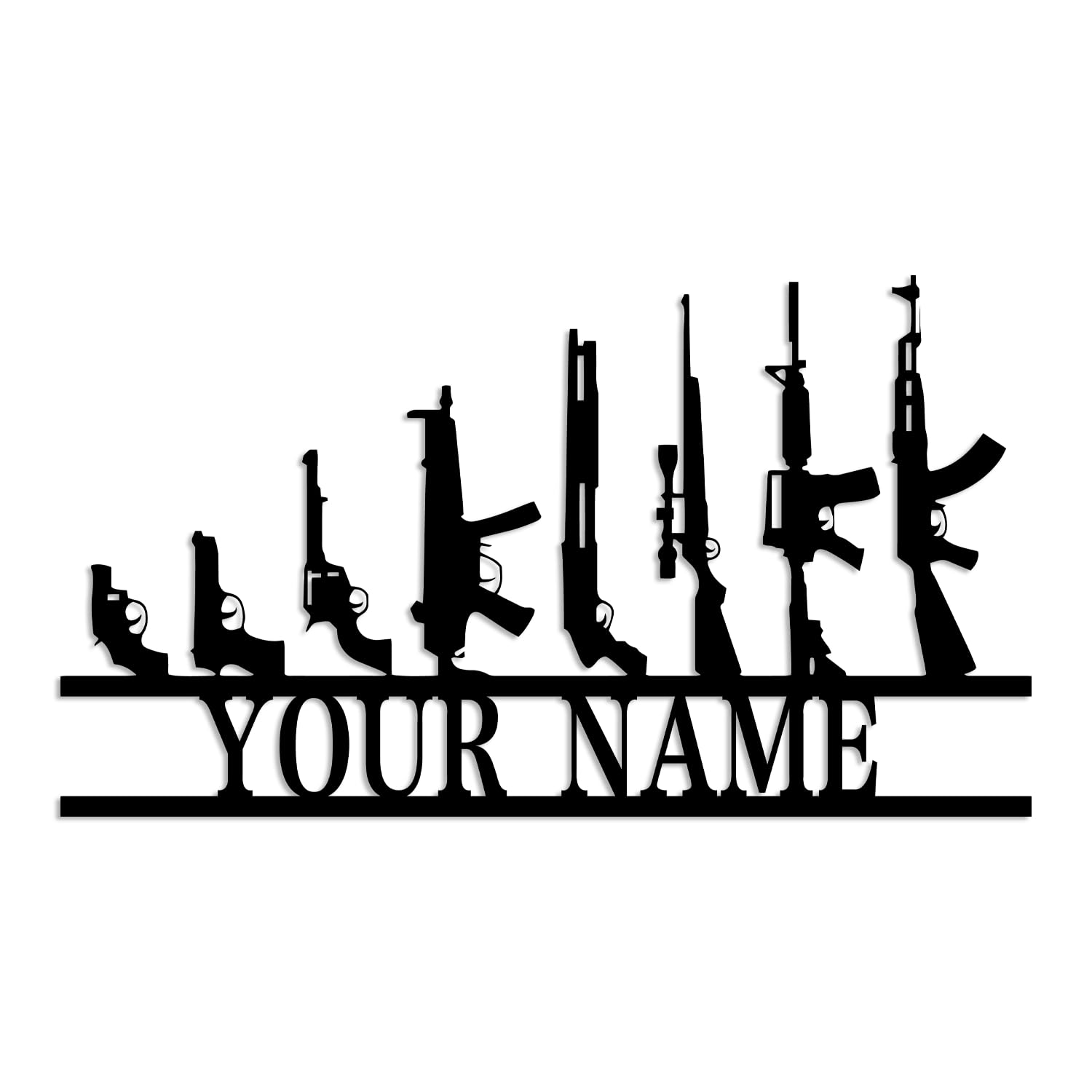 Custom Gun Metal Sign, Personalized gun gifts for men,Guns Pistols Shotguns Name metal Signs,Gun Metal Wall Art, Army Gift, Veteran Gift, Gun Room Sign, Armory Decor, Gun Gift (Style A)