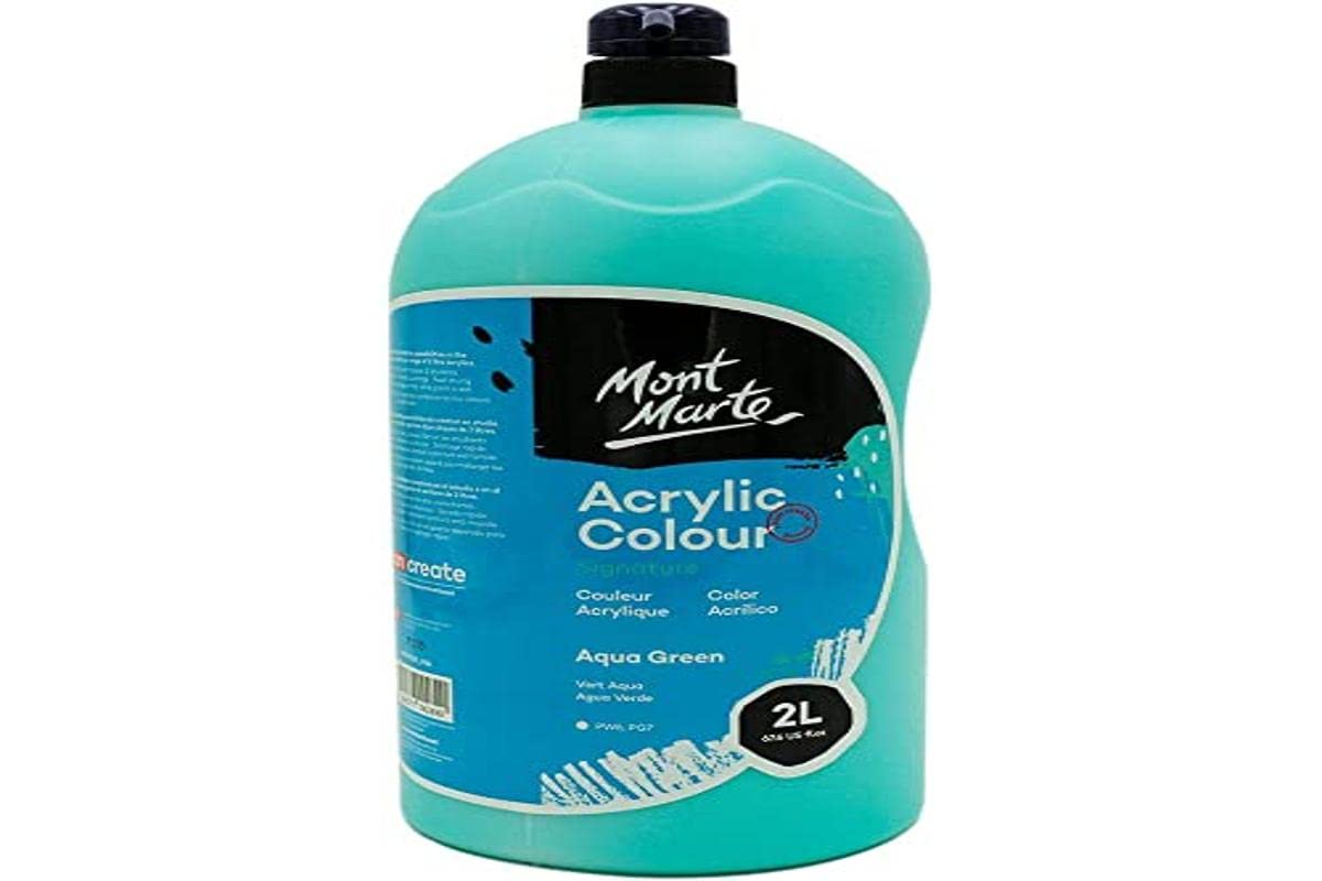 Mont Marte Discovery School Peinture acrylique Vert aqua 2 l Idéal pour les étudiants et les artistes Excellente couverture et séchage rapide Couvercle pompe inclus
