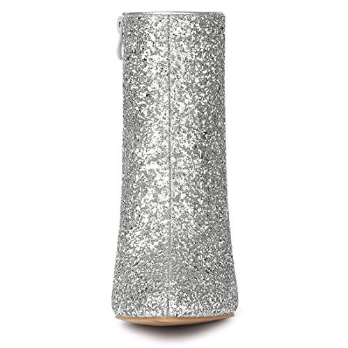 Allegra K Women's Clear Block Heel Glitter Silver Ankle Boots 8 M Us #TOP2