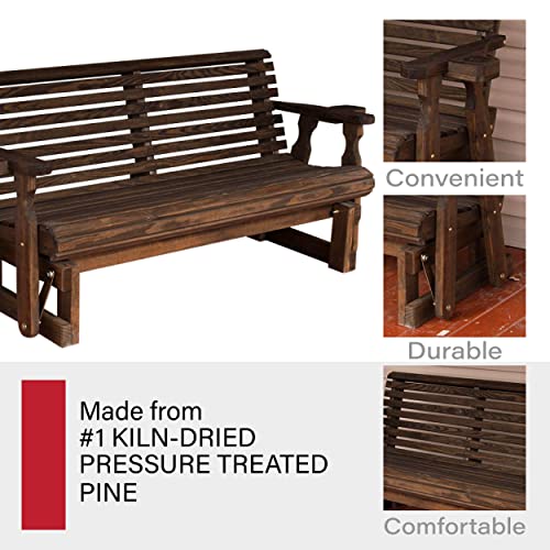 Image of Amish Casual Heavy Duty 800 Lb Roll Back Pressure Treated Porch Glider with Cupholders (4 Foot, Dark Walnut Stain)