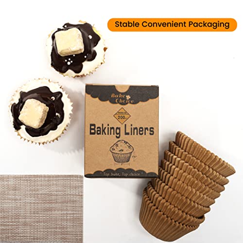 Image of Bake Choice 200pcs Standard Brown cupcake liners for baking,food-grade cupcake wrappers, grease-proof parchment muffin liners for Christmas decorations