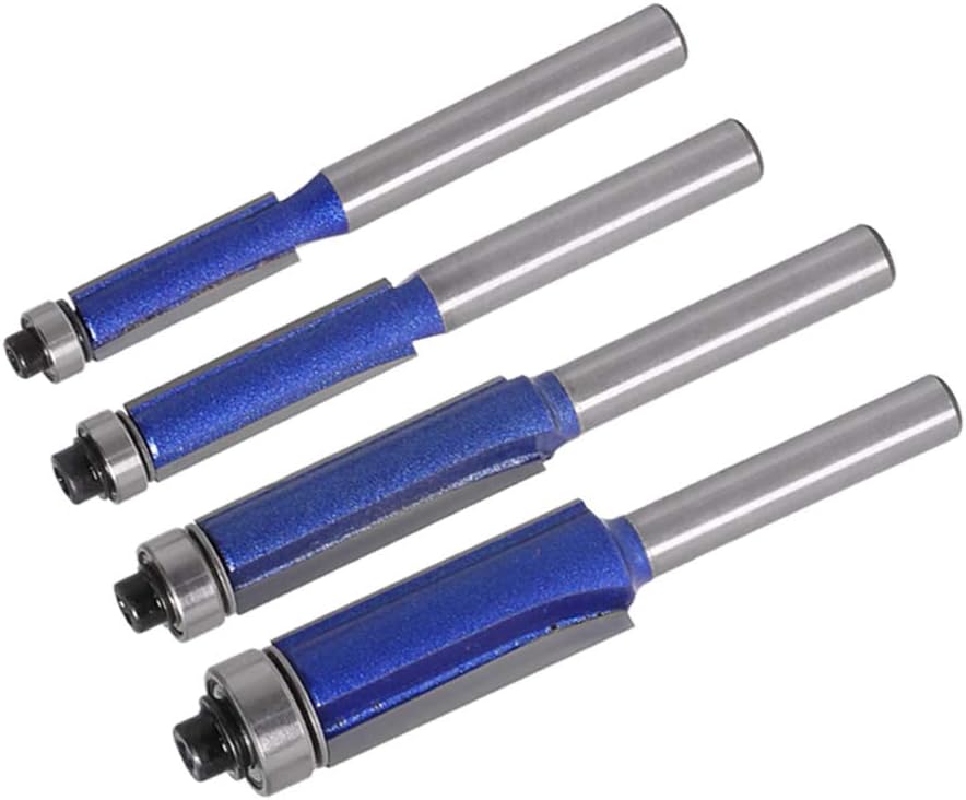 Exclusive Discount 80% Offer Yakamoz 4pcs 1/4 Inch Shank Top End Bearing Flush Trim Router Bit Set, 1/4 5/16 3/8 1/2 Cutting Diameter