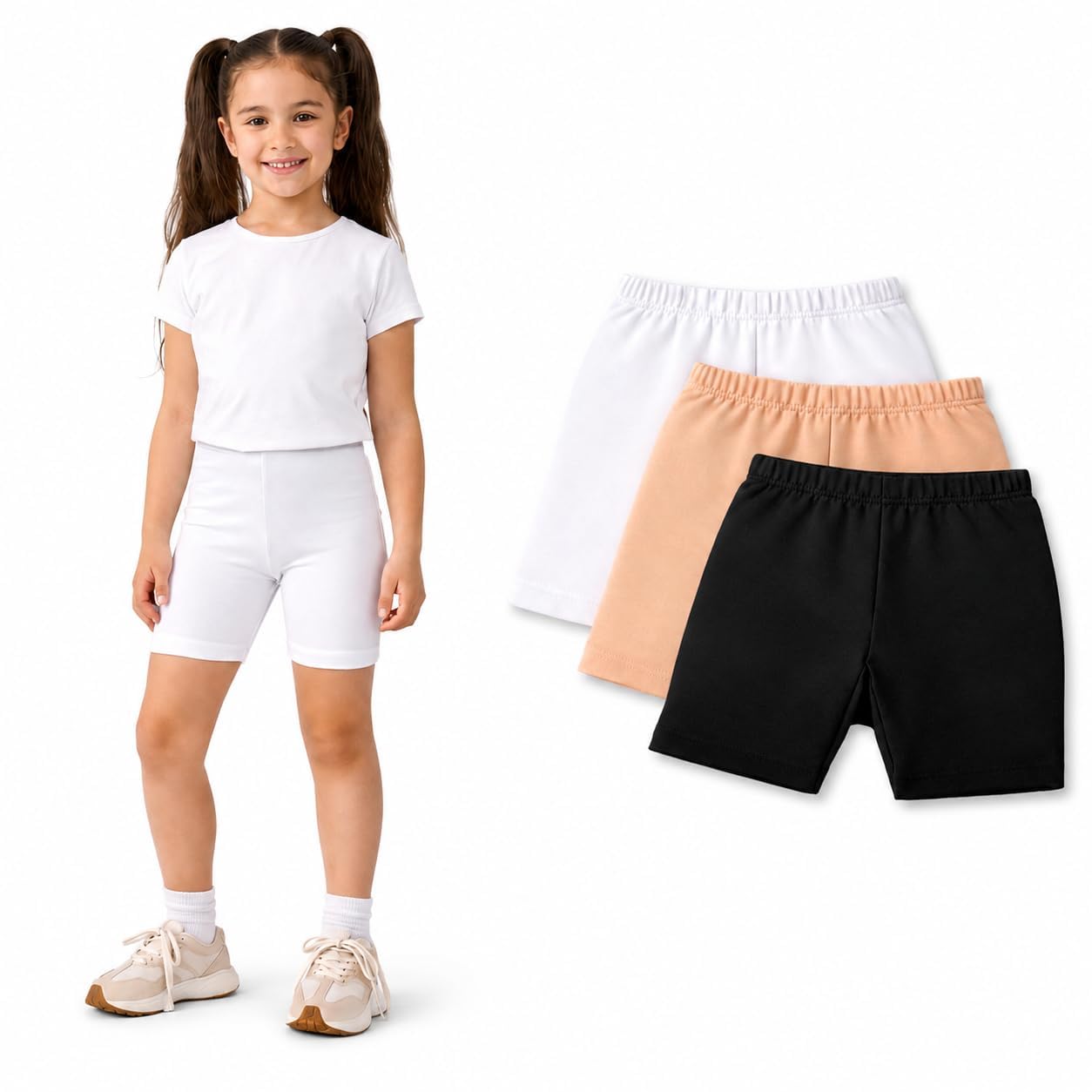 Girls Cotton Solid Cycling Shorts, Inner Shorts, Elastic Waist, Soft & Stretchy Cotton (Pack of 3)-image-41