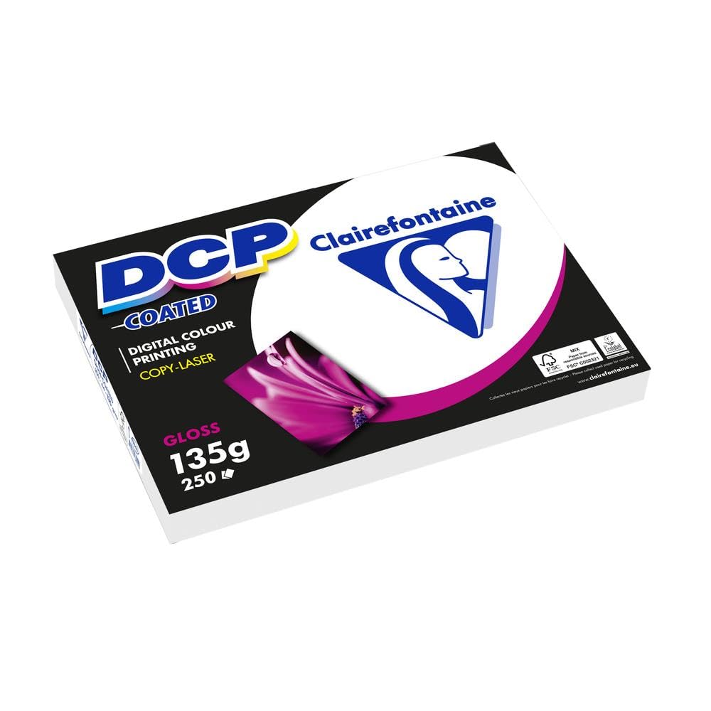 CLAIREFONTAINE Lot de 6 Ramettes 250 Feuilles Papier 135g A4 210x297 mm Certifié FSC Couché Brillant Blanc