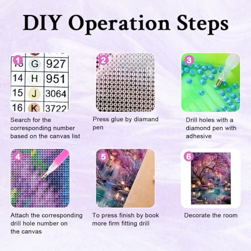 Image of HASTHIP 5D Diamond Painting Kit Cherry Blossom Garden, Full Drill DIY Art with Complete Tool Kit, Dreamy DIY Home Wall Decor Craft, DIY Diamond Art Gift for Adults and Kids, 40x50cm, No Frame