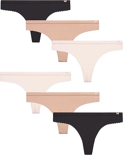 Jessica Simpson Bragas tipo tanga para mujer, paquete de 6 unidades de ropa interior de microfibra de encaje sin costuras para mujer (S-XL)