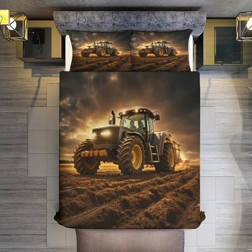 Parure de lit tracteur housse de couette 200x200 douce 3 pièces