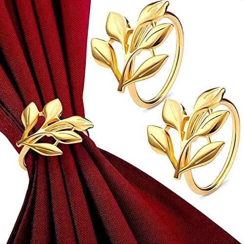 Gold Napkin Rings Set of 12 - Gold Napkin Holder for Birthday Decorations, Wedding Napkins Ring, Easter Napkin Rings - Fall Leaf Napkin Rings Gold Dinner Napkins Rings Metal Holders for Cloth Napkins