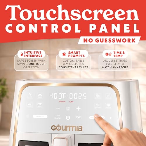 Image of Gourmia Air fryer with 8 litres, 8 preset settings with digital display, FryForce 360 technology, easily visible window and interior light, basket suitable for