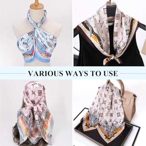 Image of PALAY 3Pcs Silk Scarf for Women Stylish, Satin Neck Head Scarf for Women, 35 In Square Summer Comfy Beach Hair Scarf, Fashion Print Silk Scarves for Woman Ladies Gift