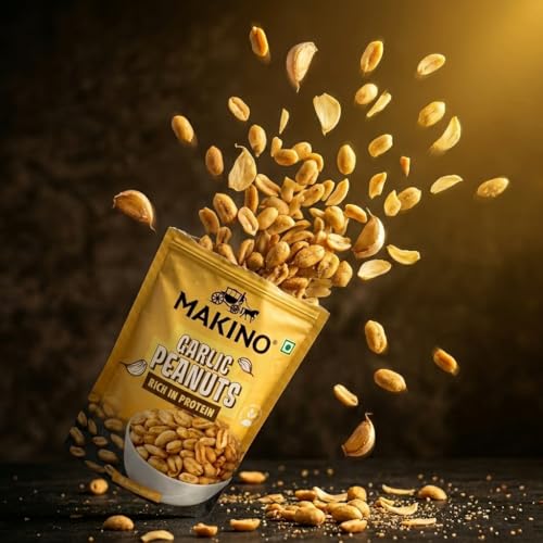 Image of Makino Garlic Roasted Peanuts | Premium Raw Roasted Peanut Snacks | High Protein in Fiber | Gluten Free, Zero Cholesterol | Not Fried Only Roasted Peanuts | Natural Peanuts from Gujrat, No Trans Fat |