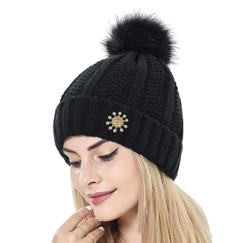 Winter Women Monkey Beanie Cap with Wrist Band and Cute Pompom | Trendy Stylish Soft Knitted Double Layered Woolen Warm Hat for Women & Girls-image-11