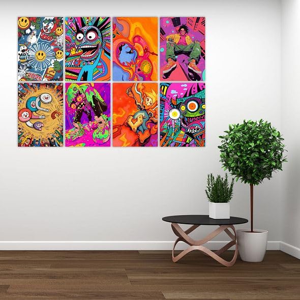 Image of CVANU Aesthetic Colorful Design Picture Printed 8pcs Wall Art Collage Kit Posters With Glue Dot Tape for Living Room| Office| Bedroom| Office| Walls Decorative Item (8.2inch X 11.6inch) 374