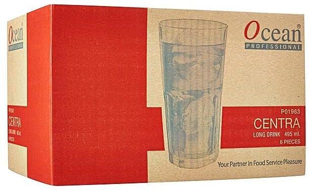 Image of Krish Ocean Centra Premium Glass Set - 495ml Tall Glasses, Pack of 6, Crystal Clear Design | Ideal for Juice, Water & Party Beverages