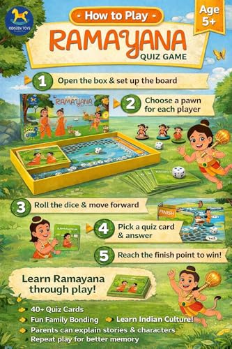 Image of Fun Ramayana Quiz Game for Kids (8+) | 40+ Question Cards | Family Board Game | Perfect Return Gift | Screen-Free Learning Toy