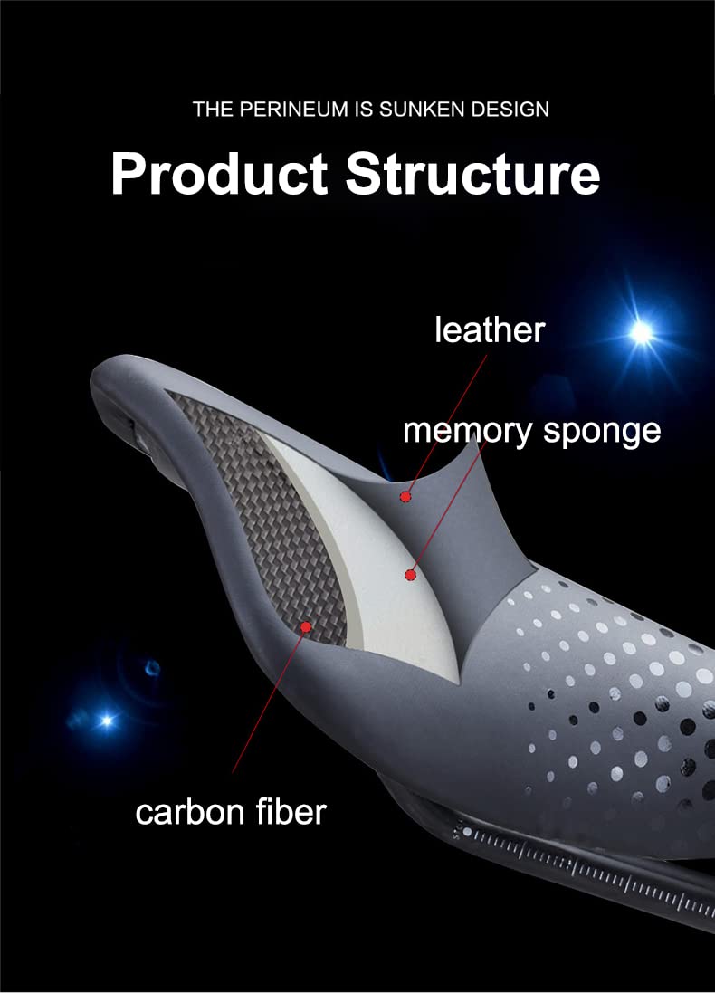 Selle de vélo, Selle de vélo de Route et de VTT en Fibre de Carbone, Coussin de siège Creux Confortable, Selle Ergonomique