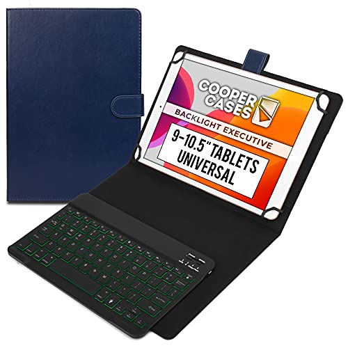 Cooper Backlight Executive Keyboard Case for 9-10.5 inch Tablets | Universal Fit | 2-in-1 Bluetooth Keyboard & Leather Folio, 7 Color Backlit (Blue)