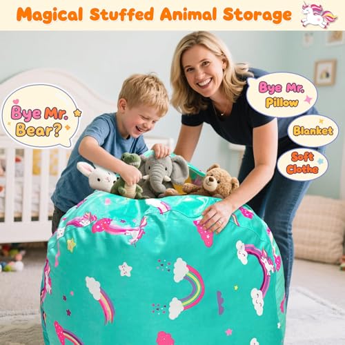 image for Lukeight Unicorns Stuffed Animal Storage Bean Bag Chair Cover - Premiu