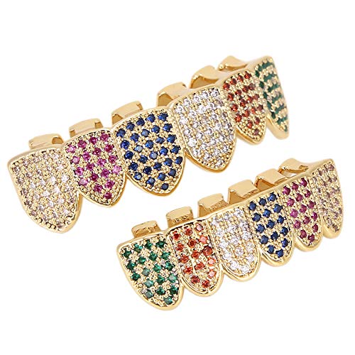 Grilles de Dents Hip Hop, Ensemble de Dents Décoration de Dents Brillant pour Halloween, Fête, Spectacle Hip Hop pour Hommes et Femmes(Or multicolore)