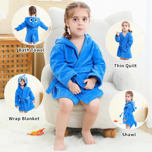 Image of MICHLEY Girls Boys Robe Cotton Towel Baby Dinosaur Style Hooded Bathrobe