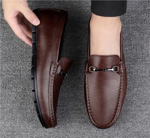 Solid Color Loafers for Men Round Toe PU Leather Slip On Comfortable Lightweight3